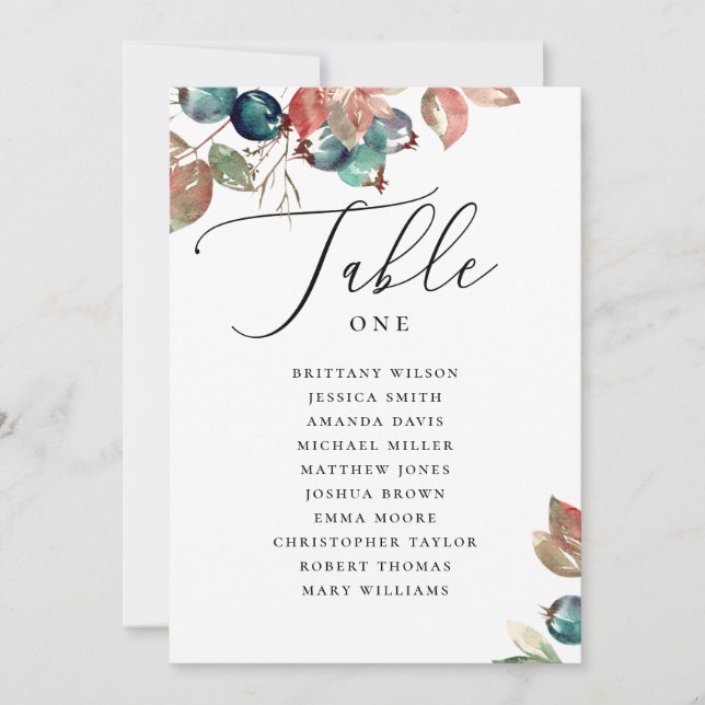 Invitación Fall Wedding Seating Chart | Watercolor Botanical (Anverso)