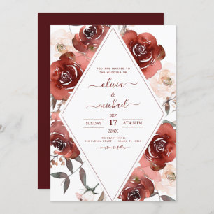 Invitación Fall Wednt Naranja Burnt Floral Elegant