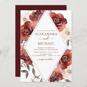 Invitación Fall Wednt Naranja Burnt Floral Elegant