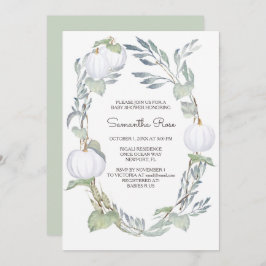 Invitación Fall WHITE PUMPKIN Green Baby Shower