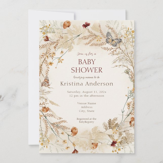 Invitación Fall Wildflower Autumn Baby Shower (Anverso)