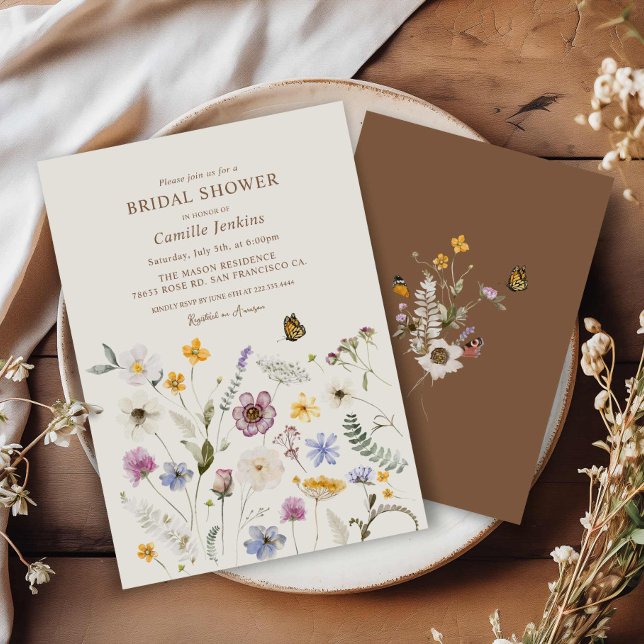 Invitación Fall Wildflower Boho Bridal Shower (Wildflower Fall Boho Bridal Shower Invitation)