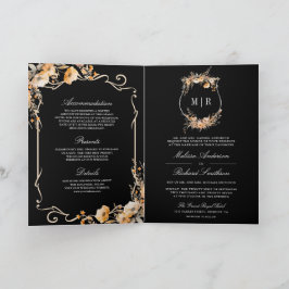 Invitación Fall Wildflower Crest Black QR Code Wedding