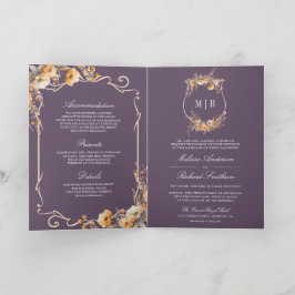Invitación Fall Wildflower Crest Dusty Purple QR Code Wedding