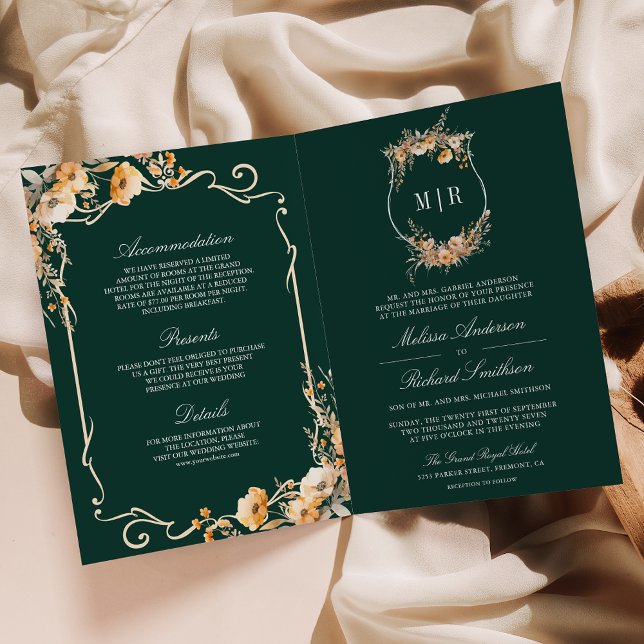 Invitación Fall Wildflower Crest Emerald QR Code Wedding (Subido por el creador)