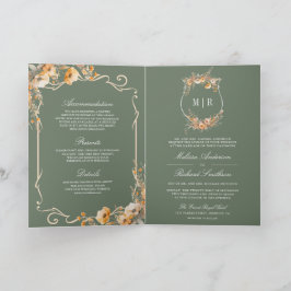 Invitación Fall Wildflower Crest Sage Green QR Code Wedding