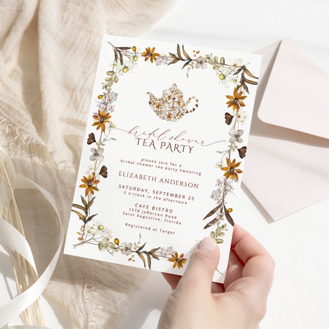 Invitación Fall Wildflower Elegante Bridal Shower Tea Fiesta (Subido por el creador)
