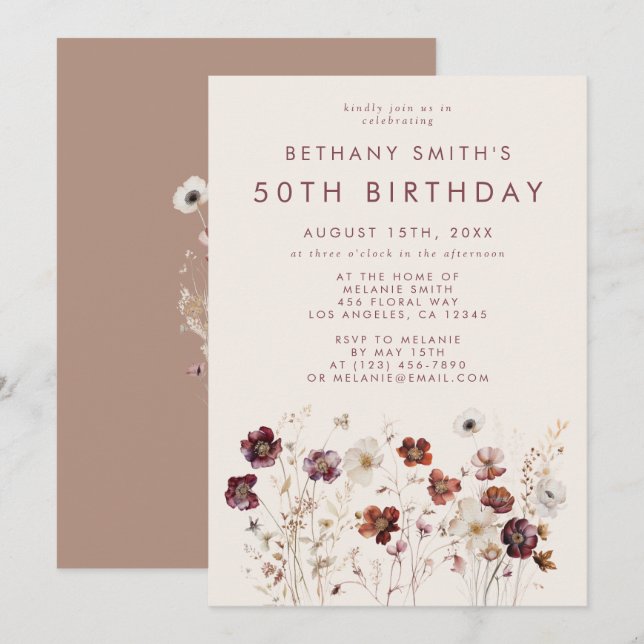 Invitación Fall Wildflower Field Birday Party (Anverso / Reverso)