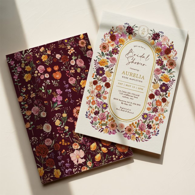 Invitación Fall Wildflower Garden Monogram Bridal Shower (Subido por el creador)