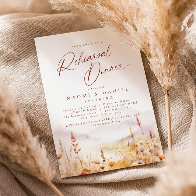 Invitación Fall Wildflower Mountain Rustic Rehearsal Dinner (Fall Wildflower Mountain Rustic Rehearsal Dinner Invitation)