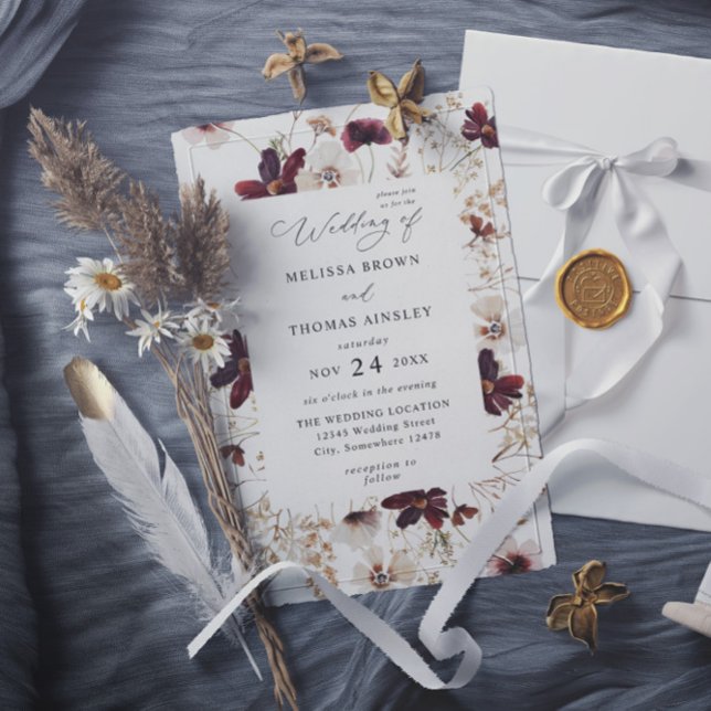 Invitación Fall Wildflowers Floral Budget QR Code Wedding (Subido por el creador)