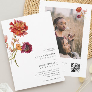 Invitación Fall Wildflowers Floral Photo & QR Code Boda