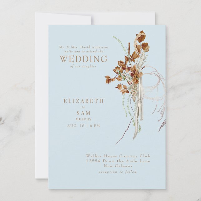 Invitación Fall Wispy Boho Boda de padres de la novia azul Sk (Anverso)