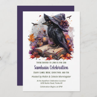 Invitación Fall Witch Raven Samhain Spooky Halloween Party