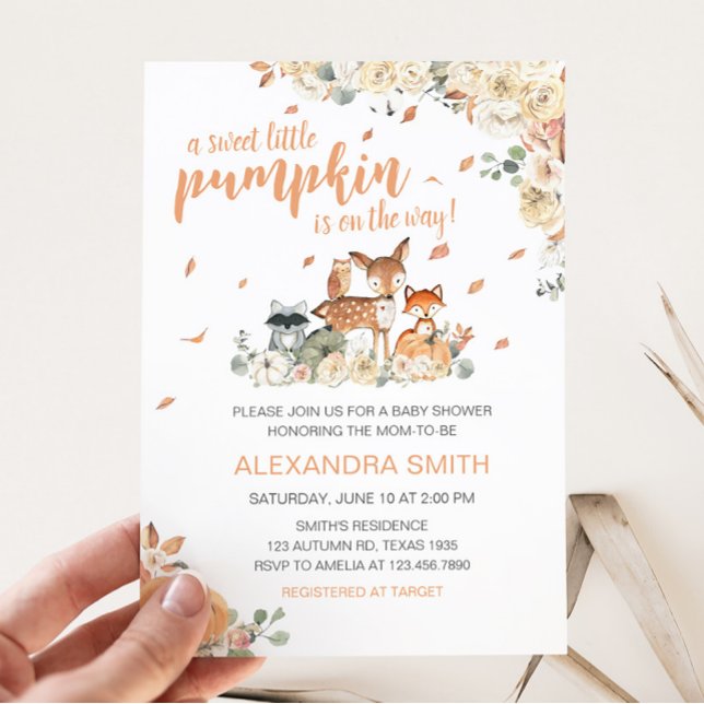Invitación Fall Woodland Animals Baby Shower (Floral Woodland Baby Shower Invitation)