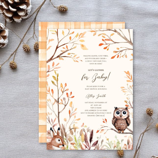 Invitación Fall Woodland Animals Rustic Owl Baby Shower (Subido por el creador)