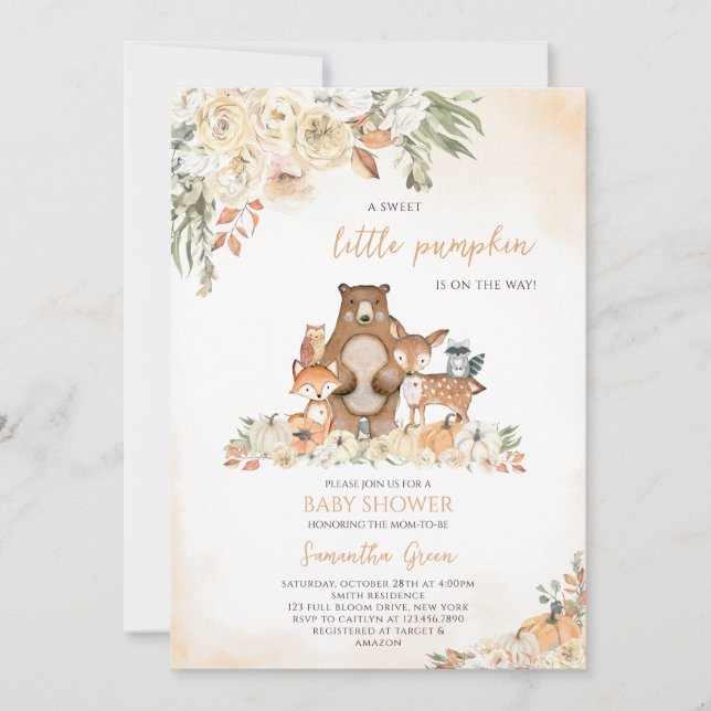 Invitación Fall Woodland Baby Shower (Anverso)