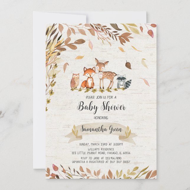 Invitación Fall Woodland Baby Shower (Anverso)