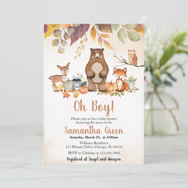 Invitación Fall Woodland Baby Shower Invitation (Anverso de pie)