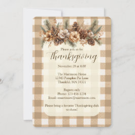 Invitación Fall Woodland Botanical Brown Gingham Thankending
