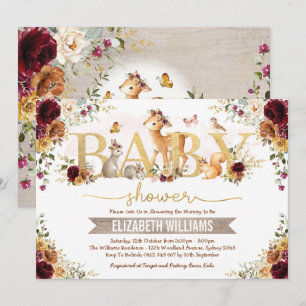 Invitación Fall Woodland Naranja Burgundy Floral Baby Shower