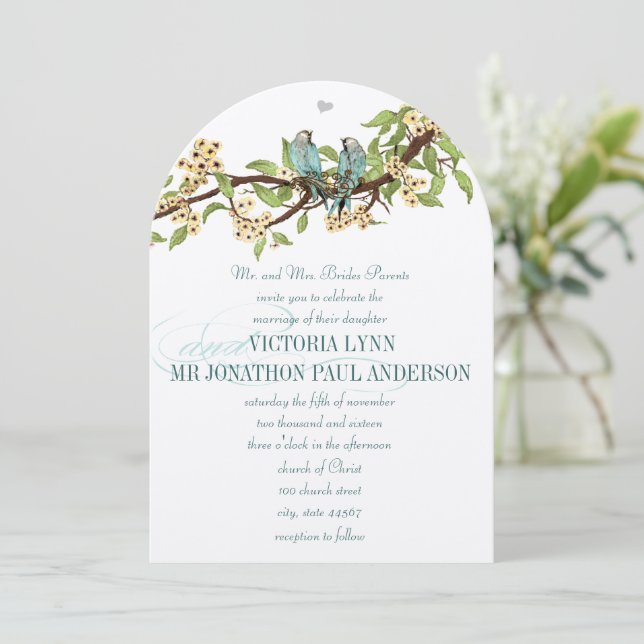 Invitación Falleciendo flores amarillas Boda de Aqua Bluebird (Anverso de pie)