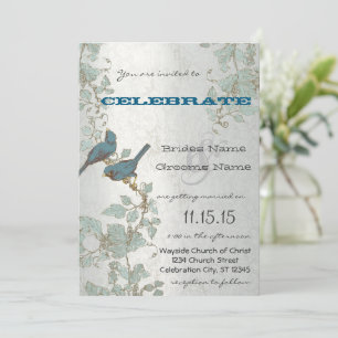Invitación Falleciendo pájaros azules sentados en un Boda de