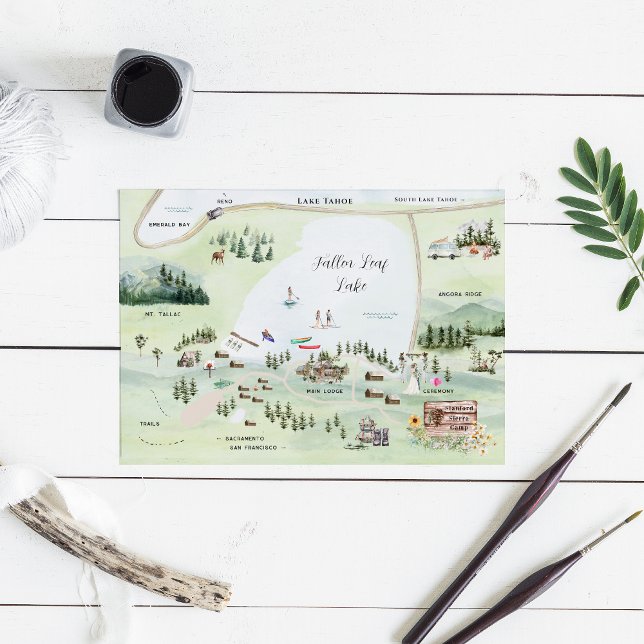Invitación Fallen Leaf Lake | Itinerario del Mapa de Boda (Subido por el creador)