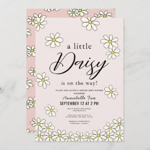 Invitación Falling Daisies Floral Pink Virtual Baby Shower
