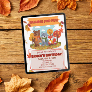 Invitación Falling for Fun, Woodland Animal Birthday