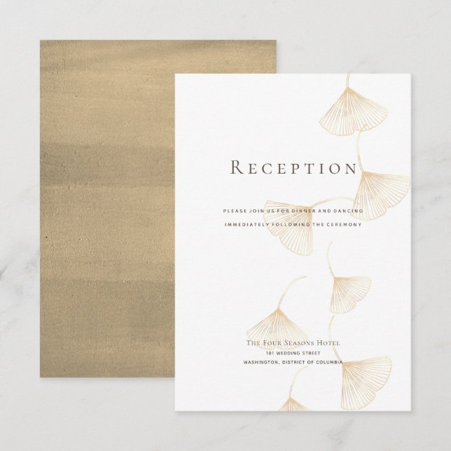 Invitación Falling Gold Ginkgo deja carta de recepción de bod (Anverso / Reverso)