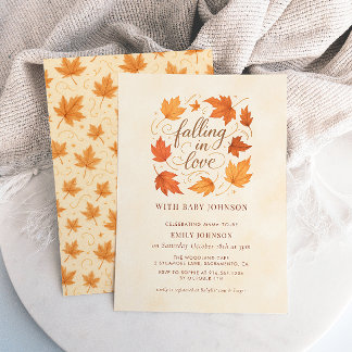 Invitación Falling In Love Fall Leaves Baby Shower Invitation