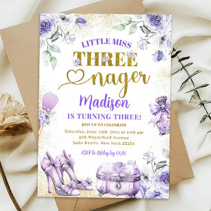 Invitación Fallo de Oro Púrpura Miss Threenager Tercer Cumple