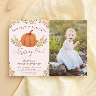 Invitación Fallo Floral Niña Calabaza Cumpleaños 1 Foto