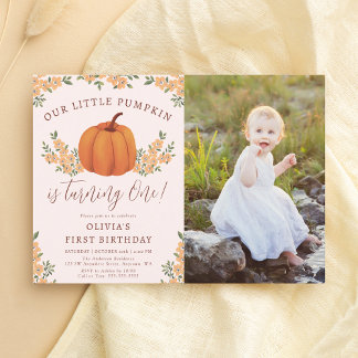 Invitación Fallo Floral Niña Calabaza Cumpleaños 1 Foto