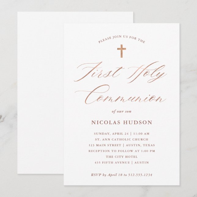 Invitación Falsa comunión santa color de rosa de la (Anverso / Reverso)
