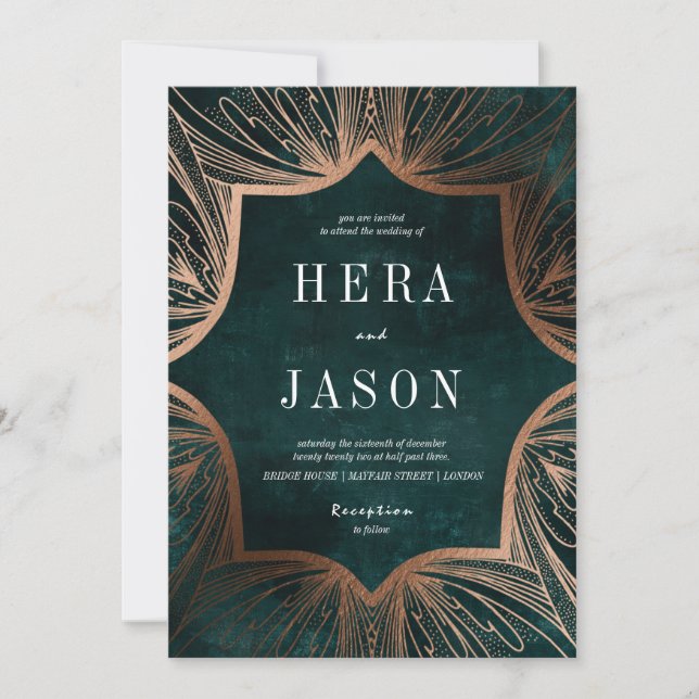 Invitación falsa de bronce y verde oscuro (Anverso)