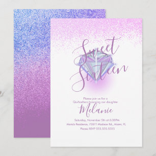 Invitación falsa de diamante gema púrpura Sweet Si