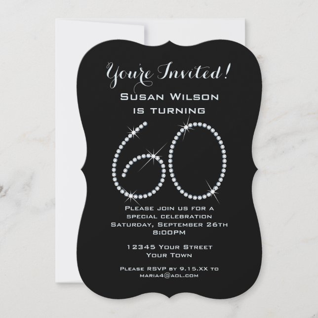 Invitación Falsa Diamante de imitación 60 cumpleaños (Anverso)
