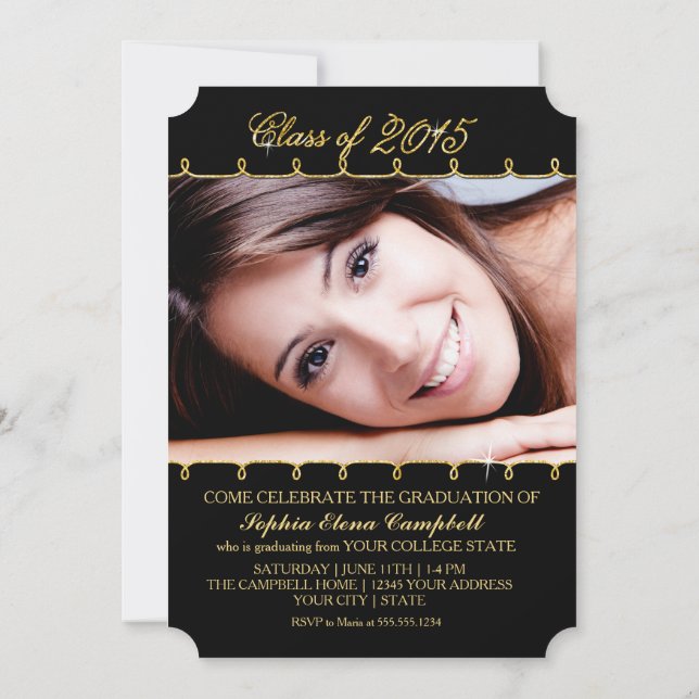 Invitación Falsa foto elegante de la graduación del remolino (Reverso)