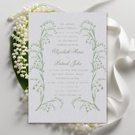 Invitación Falsa Grabado en relieve Lily Valley Ivory Green B