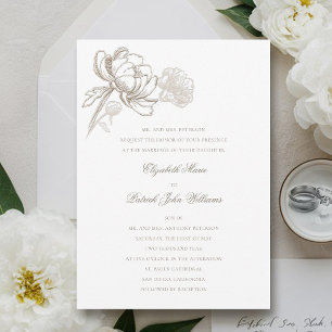 Invitación Falsa Grabado en relieve Peonies Boda formal clási