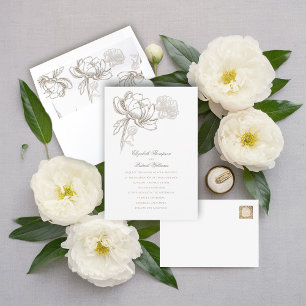 Invitación Falsa Grabado en relieve Peonies Boda formal elega