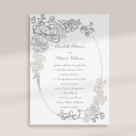 Invitación Falsa Grabado en relieve Peonies Calligraphy Boda 