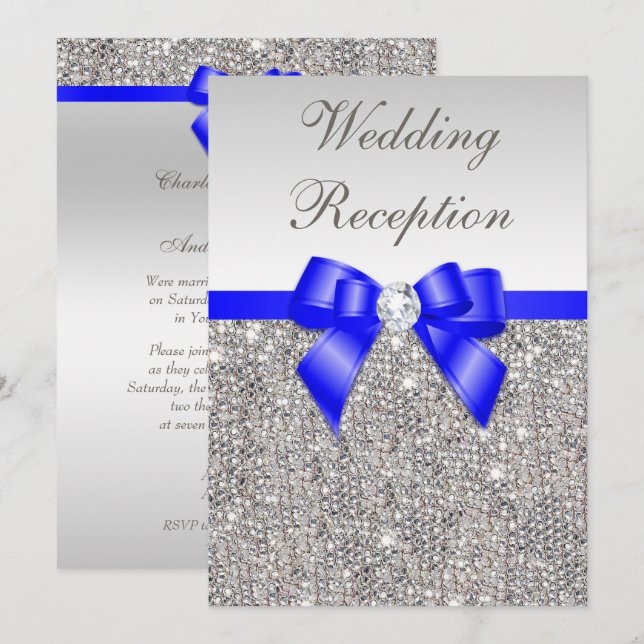 Invitación Falsa recepción nupcial de plata del azul real de (Anverso / Reverso)