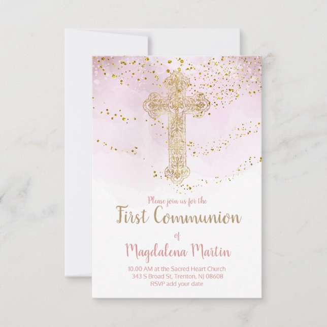 Invitación Falsa Relieve metalizado de oro cruz sagrada Prime (Anverso)