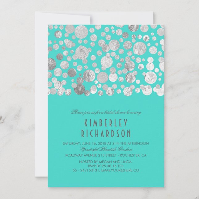 Invitación Falsa Relieve metalizado plateado Confetti Verde a (Anverso)