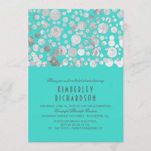 Invitación Falsa Relieve metalizado plateado Confetti Verde a