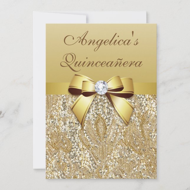 Invitación Falsas lentejuelas y arco Quinceañera del oro (Anverso)