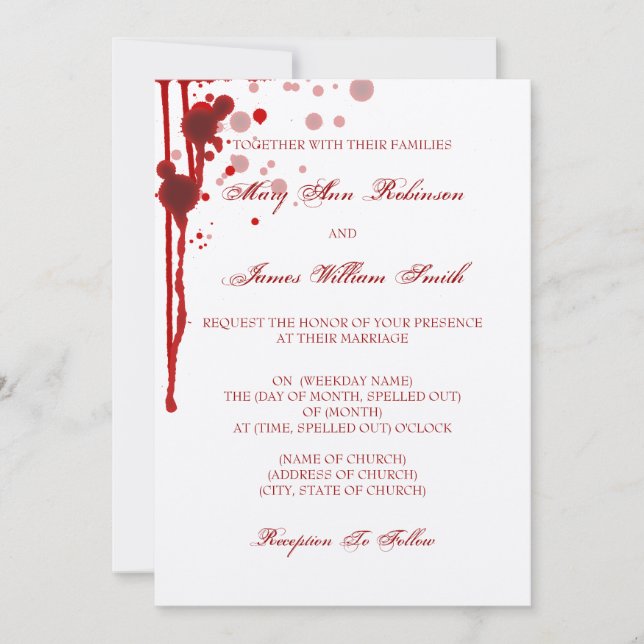 Invitación Falsificación de la boda de Halloween del vampiro (Anverso)